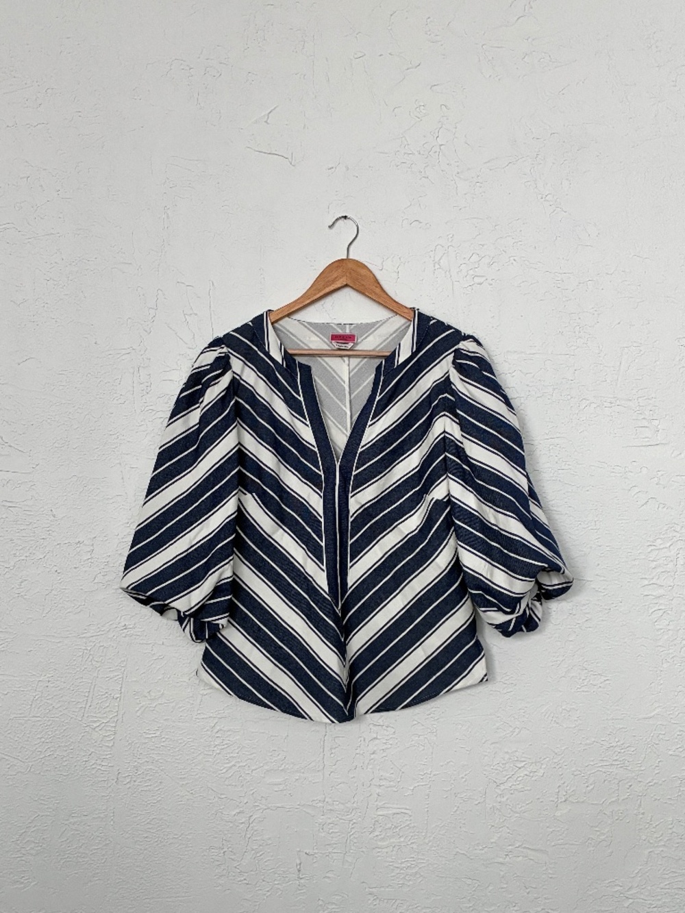 Kate Spade Blue & White Striped Popover Blouse Size Large